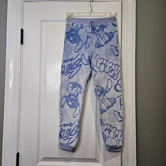 Disney Stitch Girl's Size M (7/8) Blue Plush Jogger Pants - Picture 1 of 5
